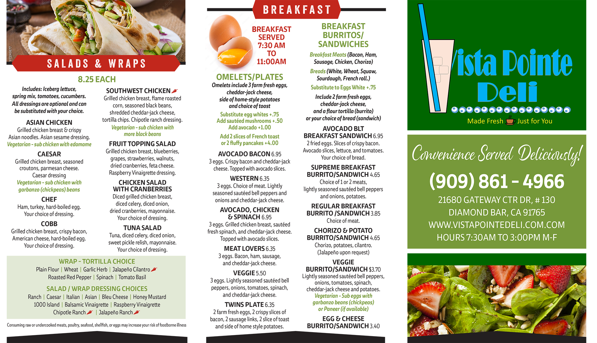 Menu Vista Pointe Deli